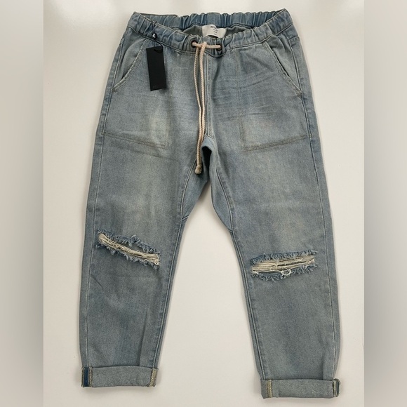 One Teaspoon Light Washed Shabbies Drawstring Boyfriend Distressed Jeans Small - Picture 1 of 13